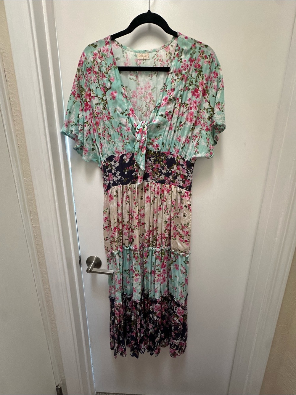 Floral Tie-Front Maxi Dress in Mint and Cream